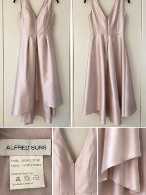 Alfred Sung Blush Satin V Neck High Low Dress Size 6